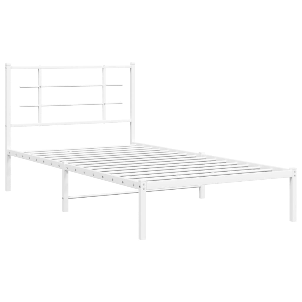 vidaXL Metal Bed Frame without Mattress with Headboard White 100x190cm