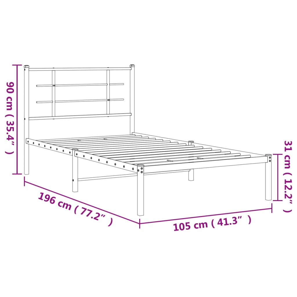 vidaXL Metal Bed Frame without Mattress with Headboard White 100x190cm