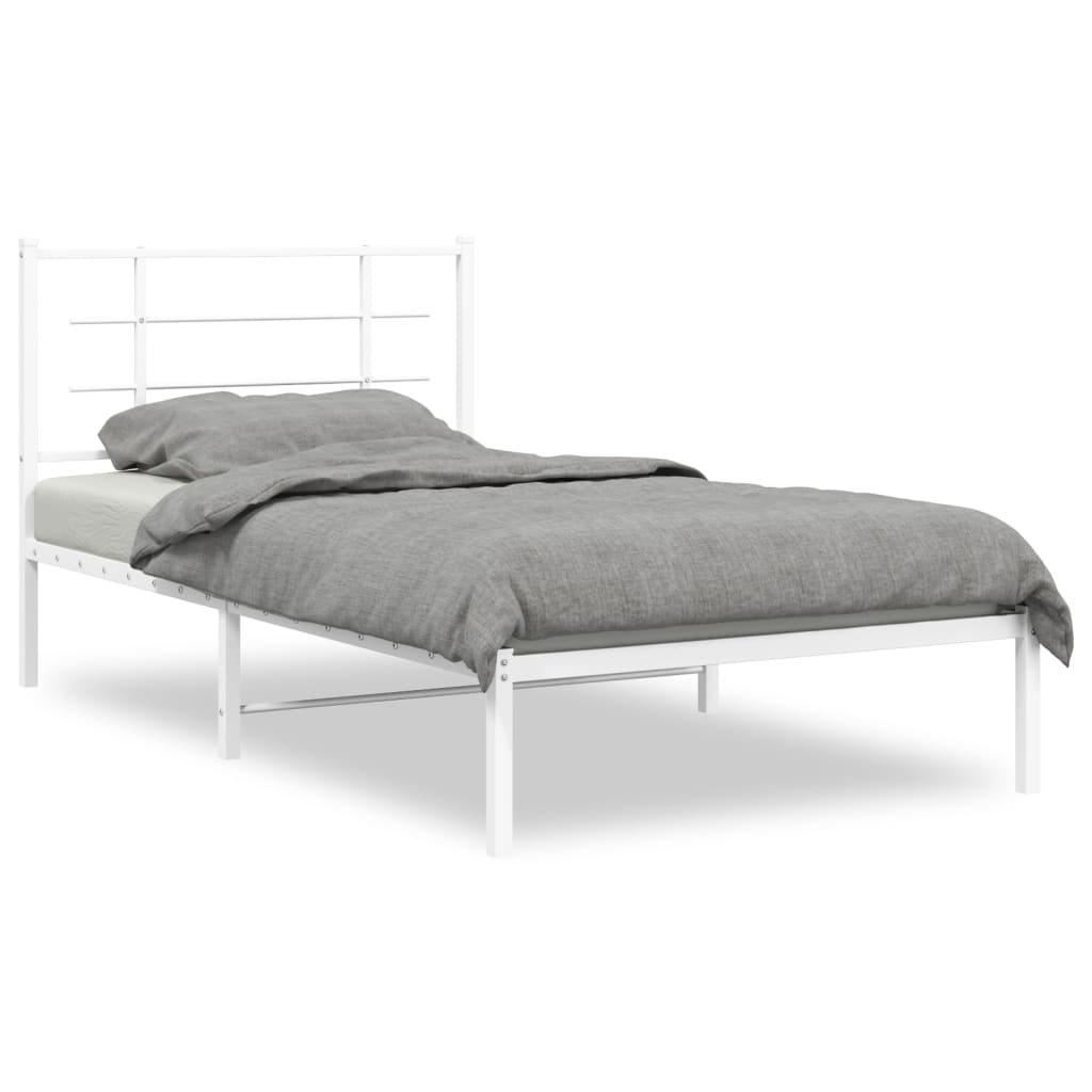 vidaXL Metal Bed Frame without Mattress with Headboard White 100x190cm