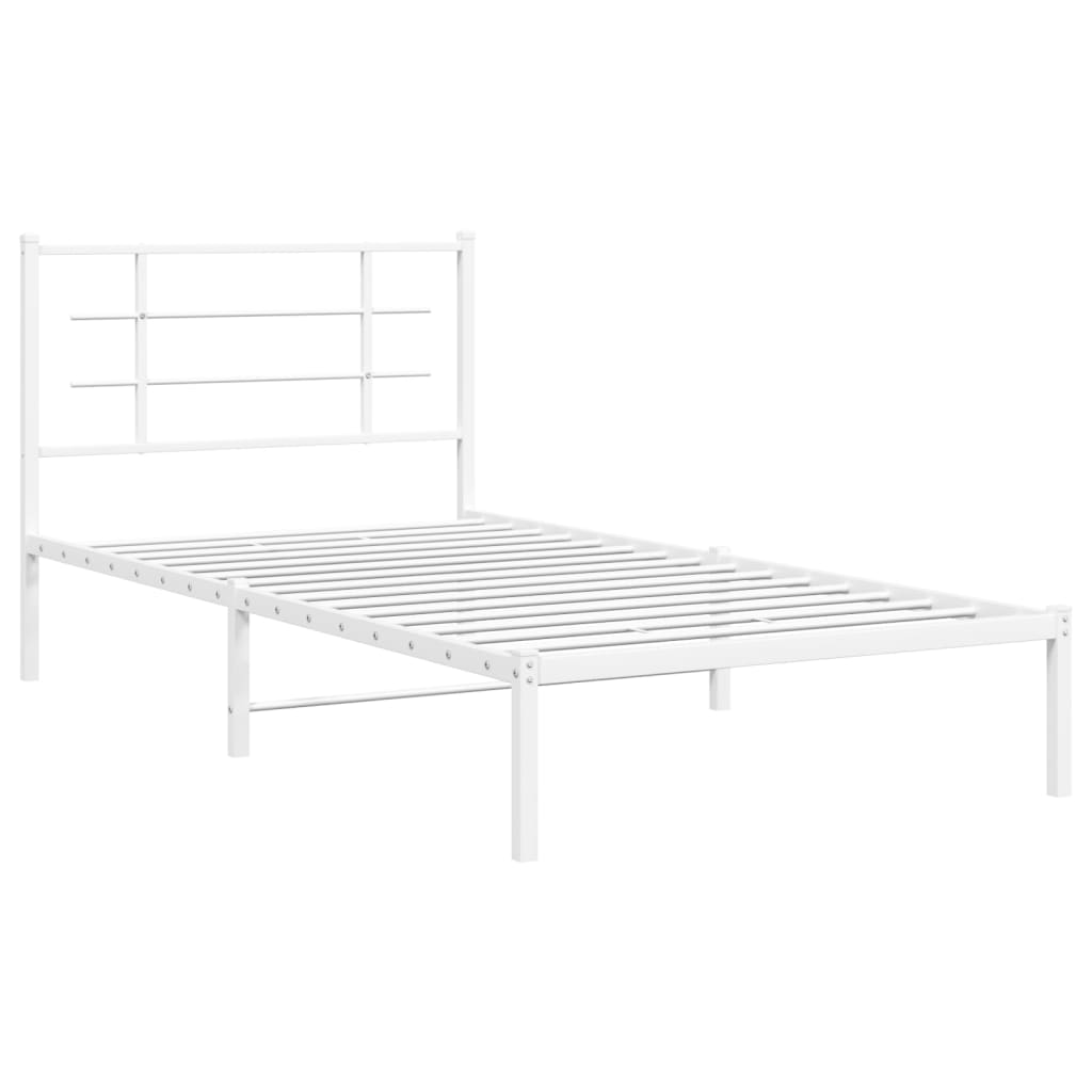 vidaXL Metal Bed Frame without Mattress with Headboard White 100x200cm