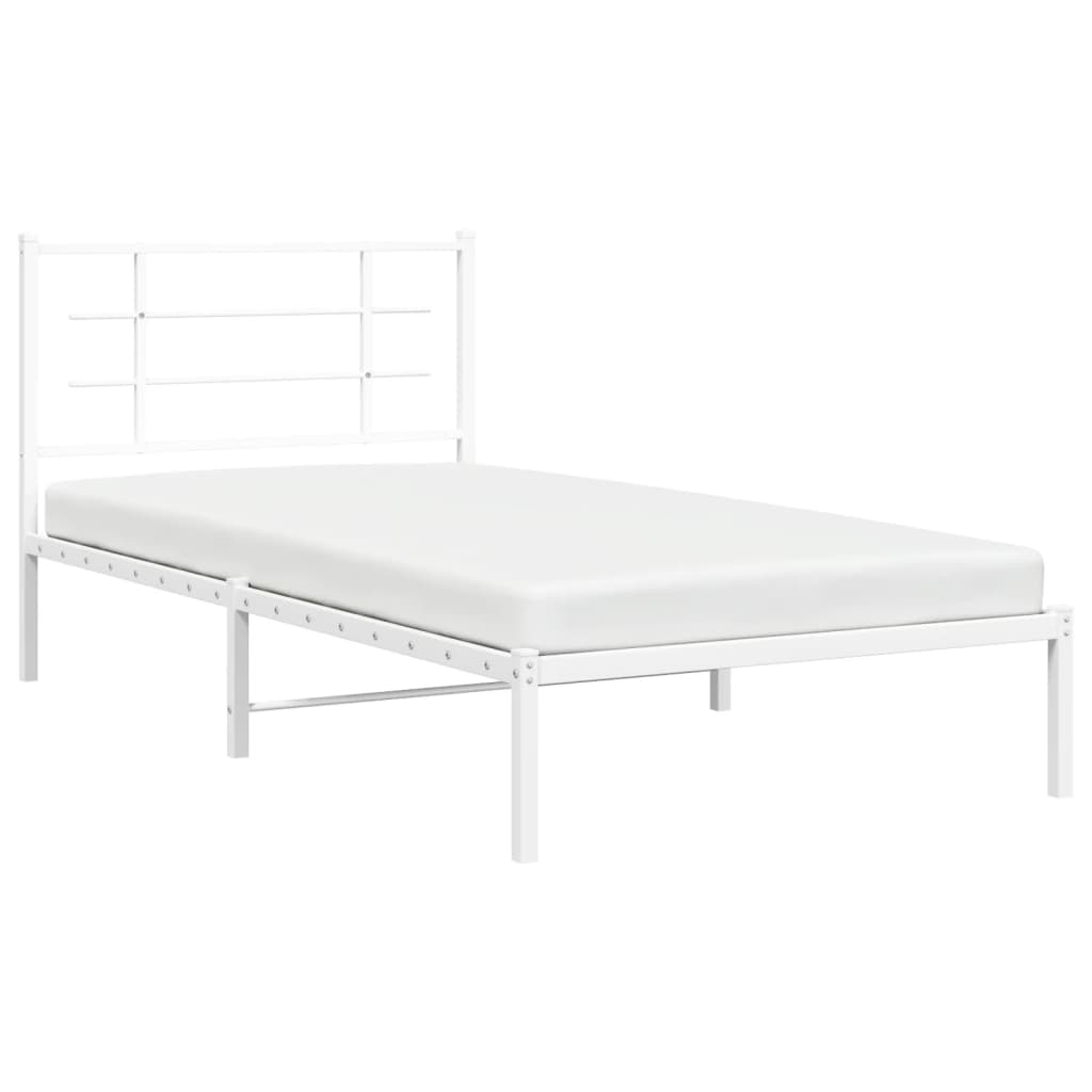 vidaXL Metal Bed Frame without Mattress with Headboard White 100x200cm