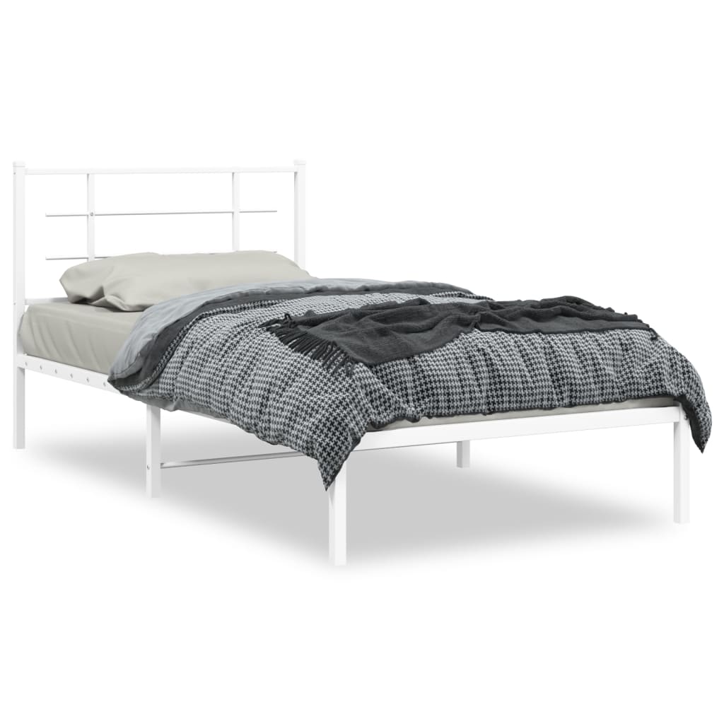 vidaXL Metal Bed Frame without Mattress with Headboard White 100x200cm