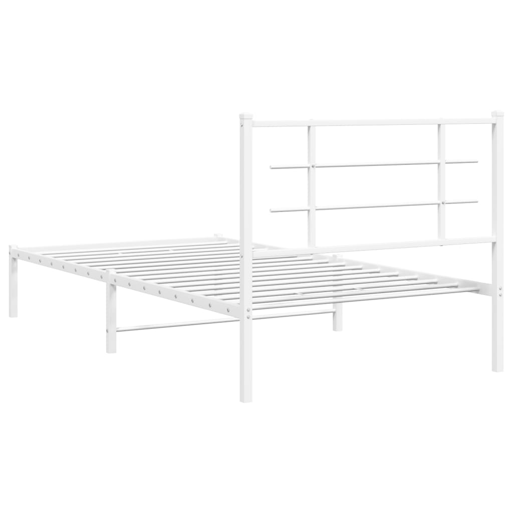 Metal Bed Frame without Mattress with Headboard White 107x203cm
