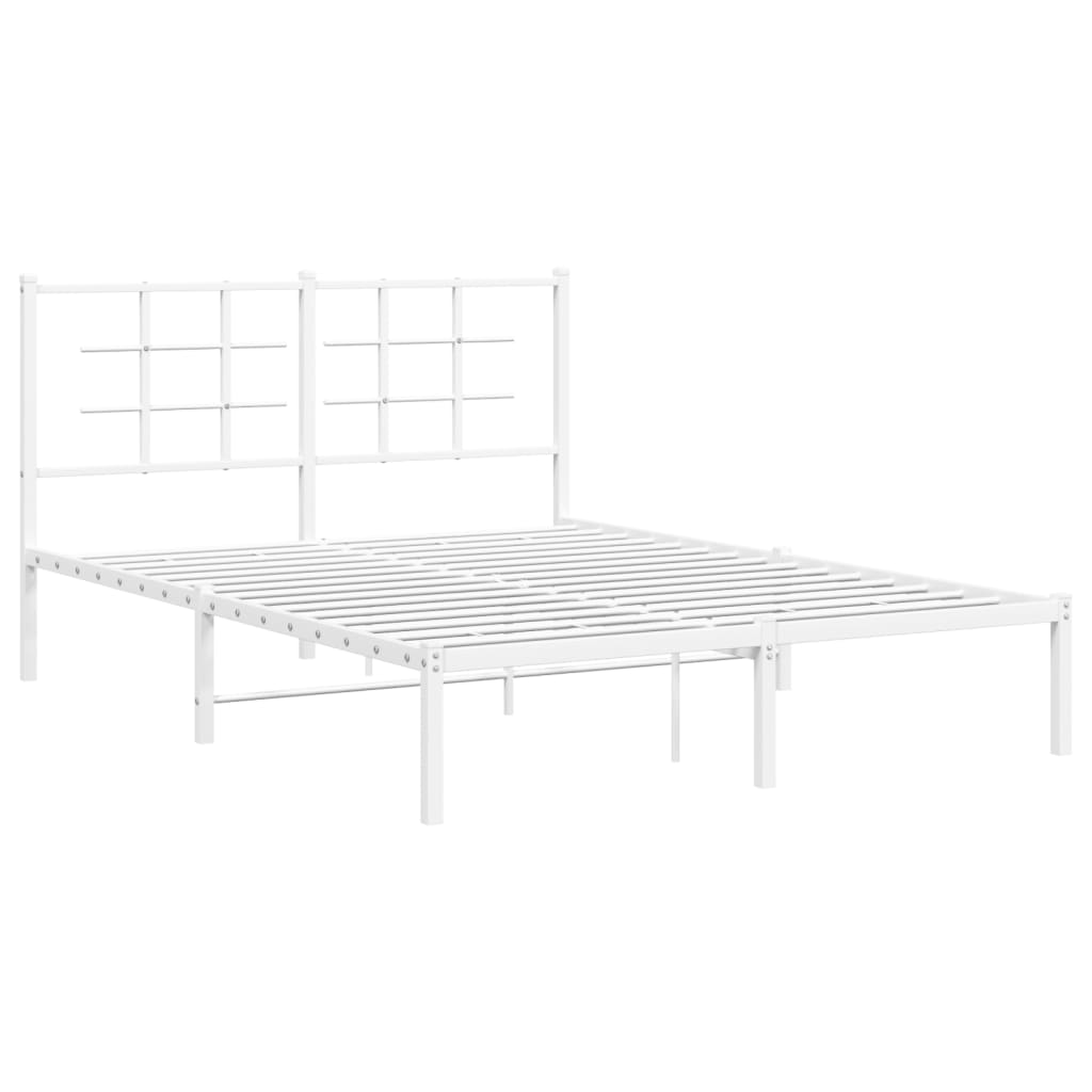 vidaXL Metal Bed Frame without Mattress with Headboard White 140x190cm