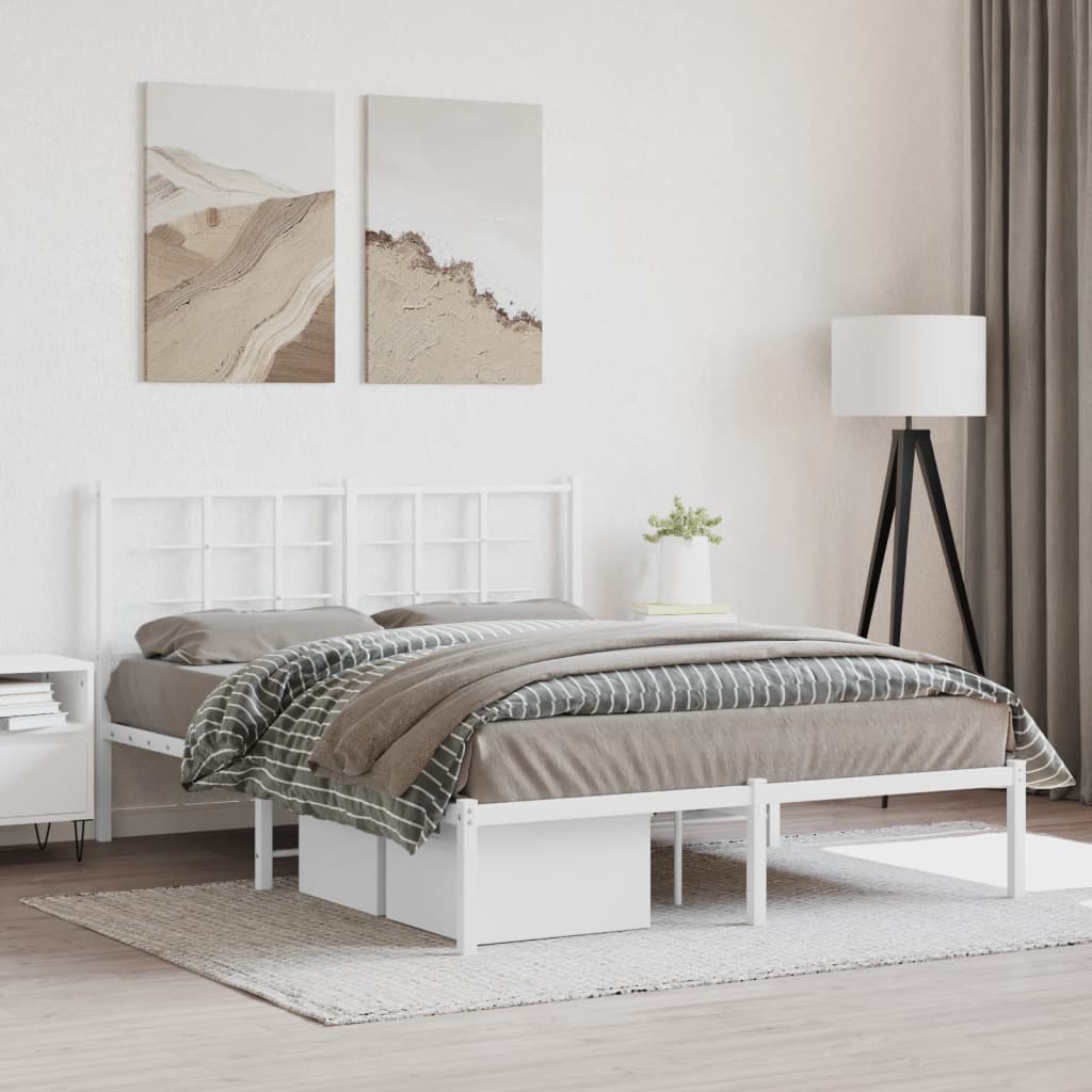 vidaXL Metal Bed Frame without Mattress with Headboard White 140x190cm