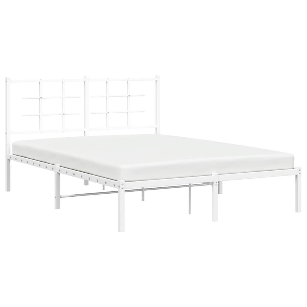 vidaXL Metal Bed Frame without Mattress with Headboard White 140x190cm