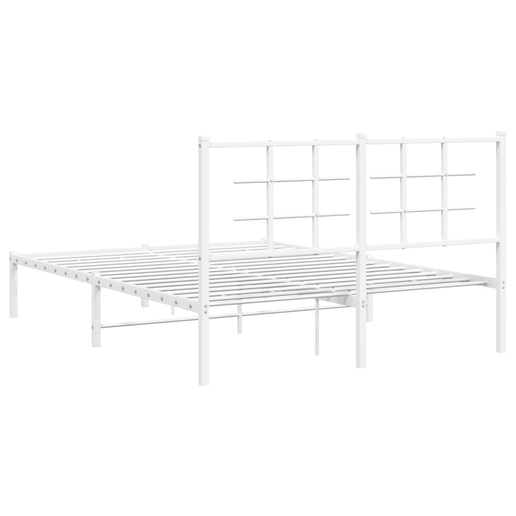 vidaXL Metal Bed Frame without Mattress with Headboard White 140x200 cm