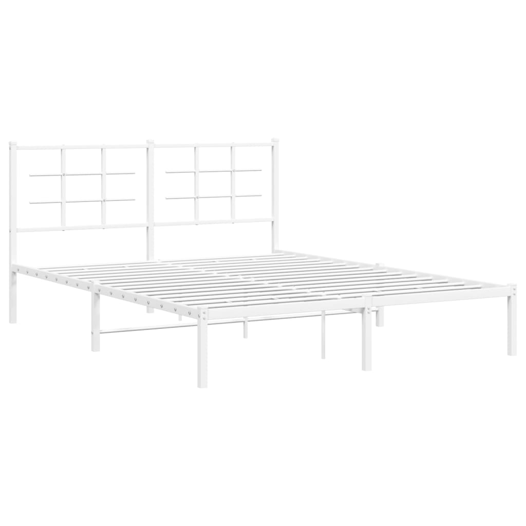 vidaXL Metal Bed Frame without Mattress with Headboard White 150x200cm