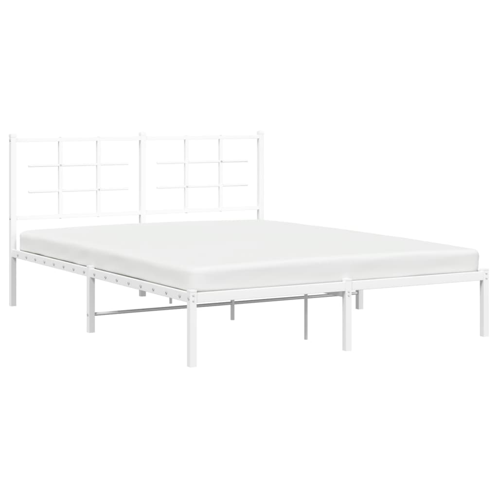 vidaXL Metal Bed Frame without Mattress with Headboard White 150x200cm