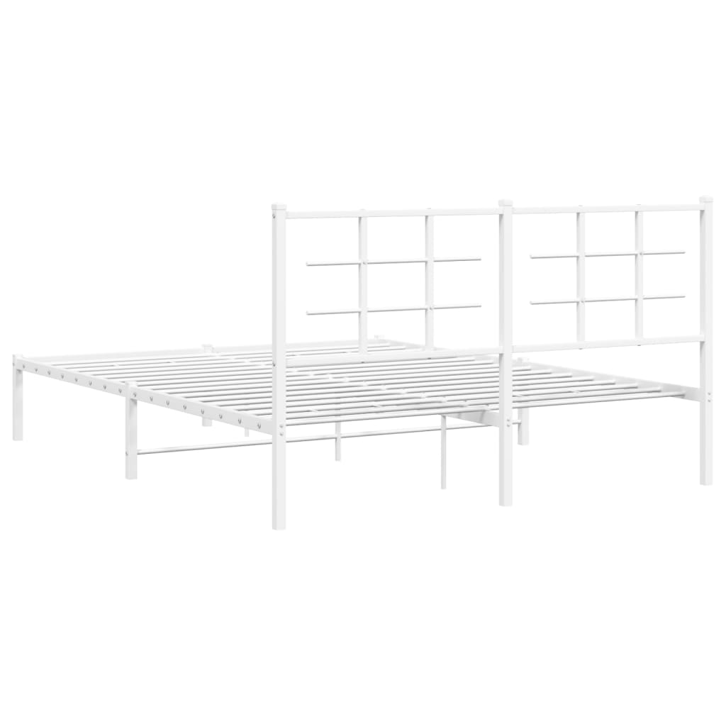 vidaXL Metal Bed Frame without Mattress with Headboard White 150x200cm