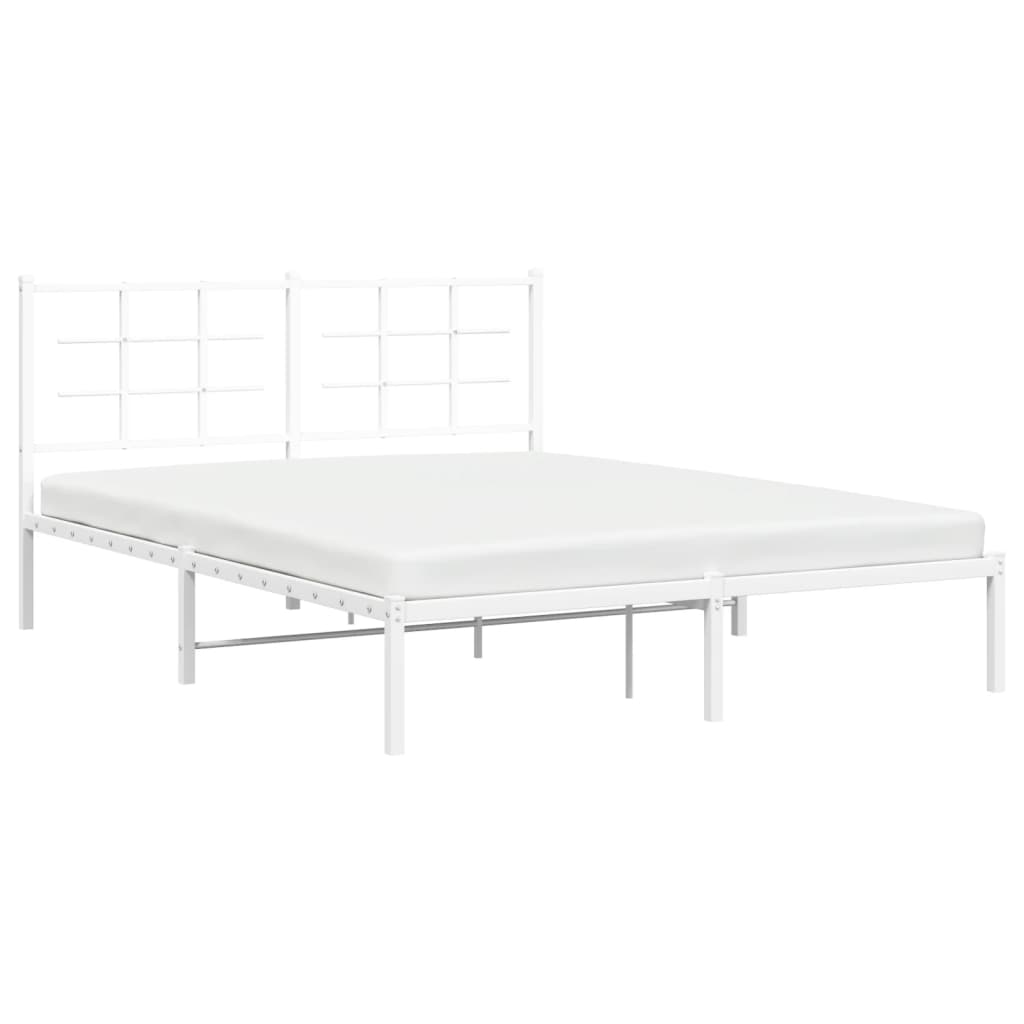 vidaXL Metal Bed Frame without Mattress with Headboard White 160x200cm