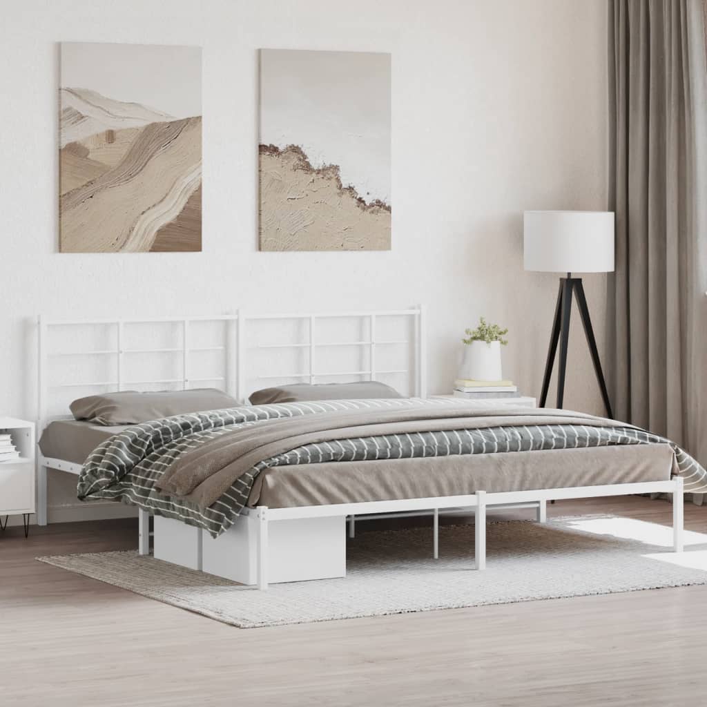 vidaXL Metal Bed Frame without Mattress with Headboard White 193x203cm