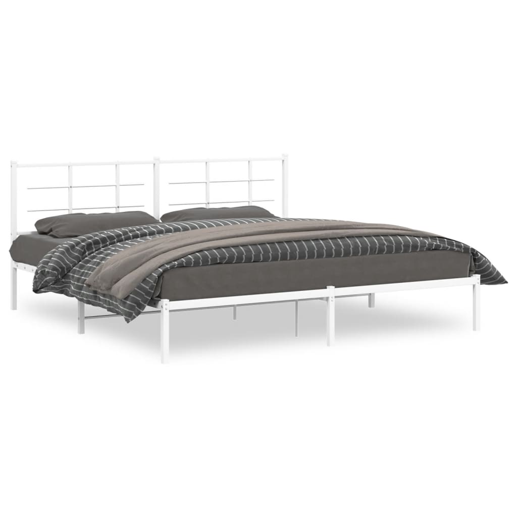 Metal Bed Frame without Mattress with Headboard White 200x200cm