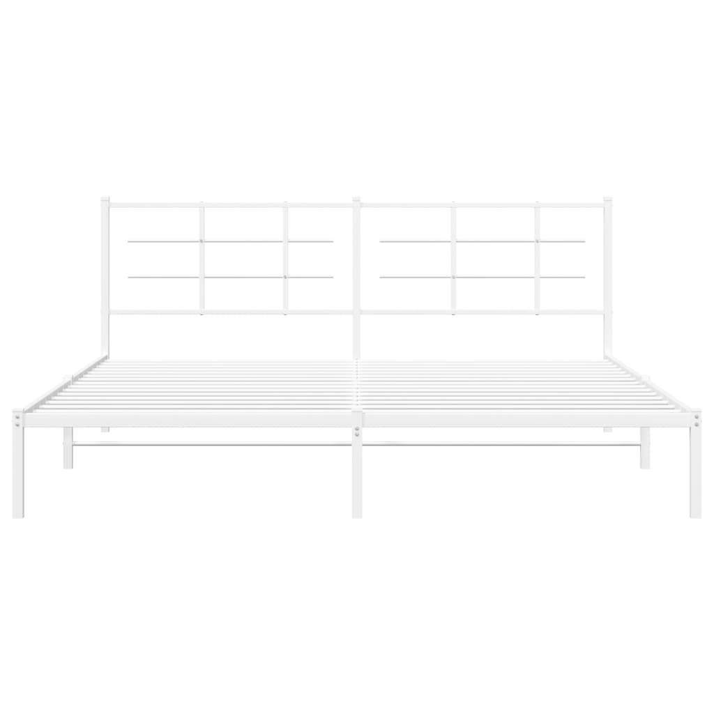 Metal Bed Frame without Mattress with Headboard White 200x200cm