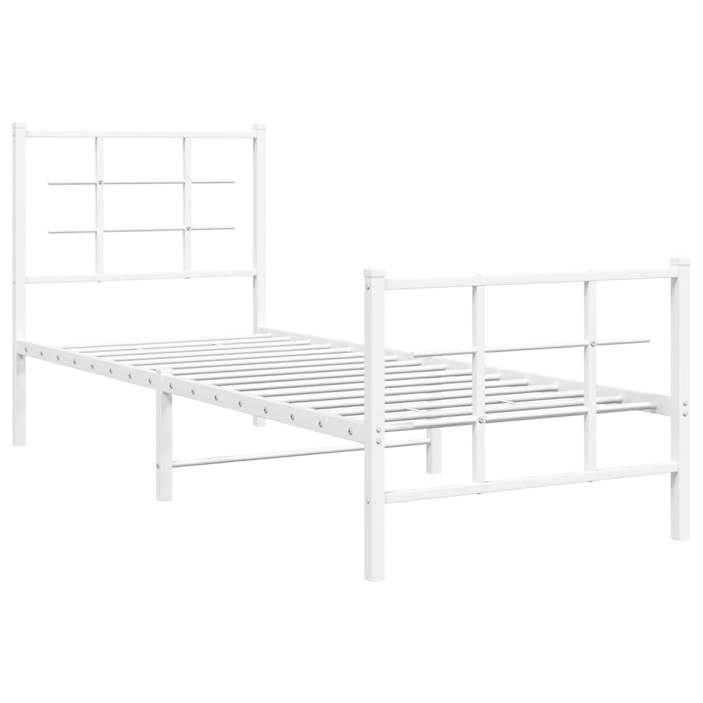 vidaXL Metal Bed Frame without Mattress with Footboard White 75x190cm