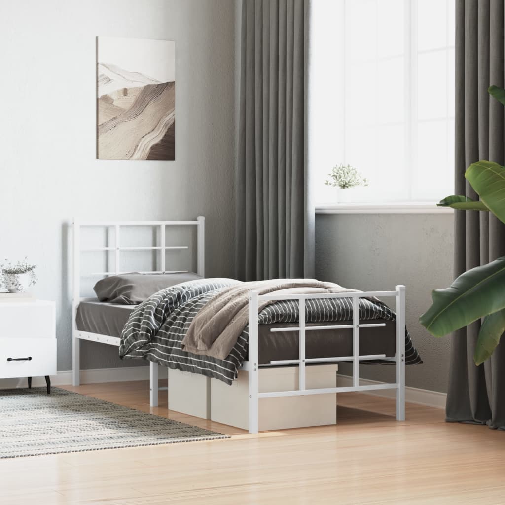 vidaXL Metal Bed Frame without Mattress with Footboard White 75x190cm