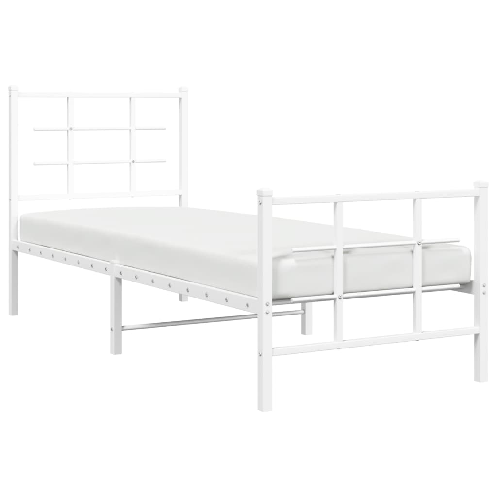 vidaXL Metal Bed Frame without Mattress with Footboard White 75x190cm