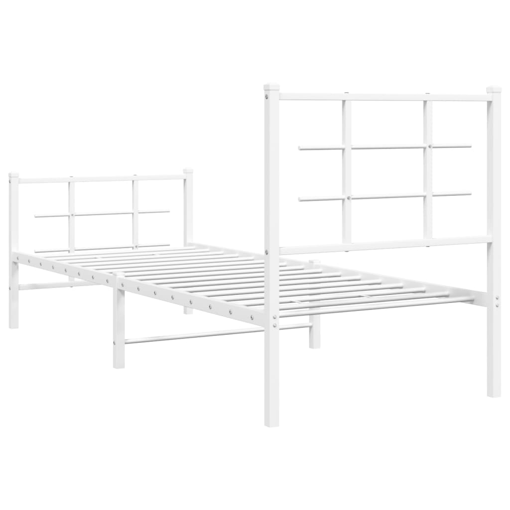 vidaXL Metal Bed Frame without Mattress with Footboard White 75x190cm