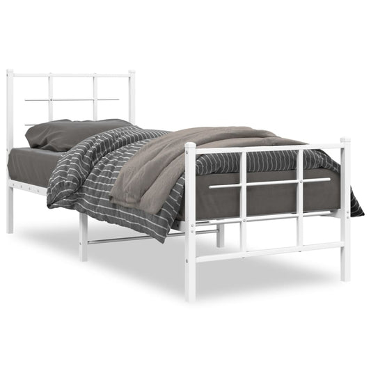 vidaXL Metal Bed Frame without Mattress with Footboard White 75x190cm