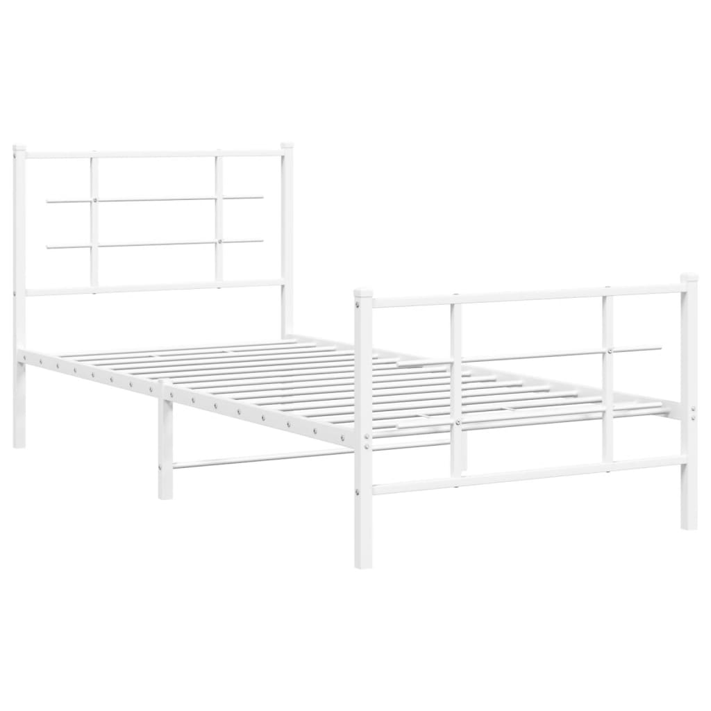 vidaXL Metal Bed Frame without Mattress with Footboard White 90x190cm