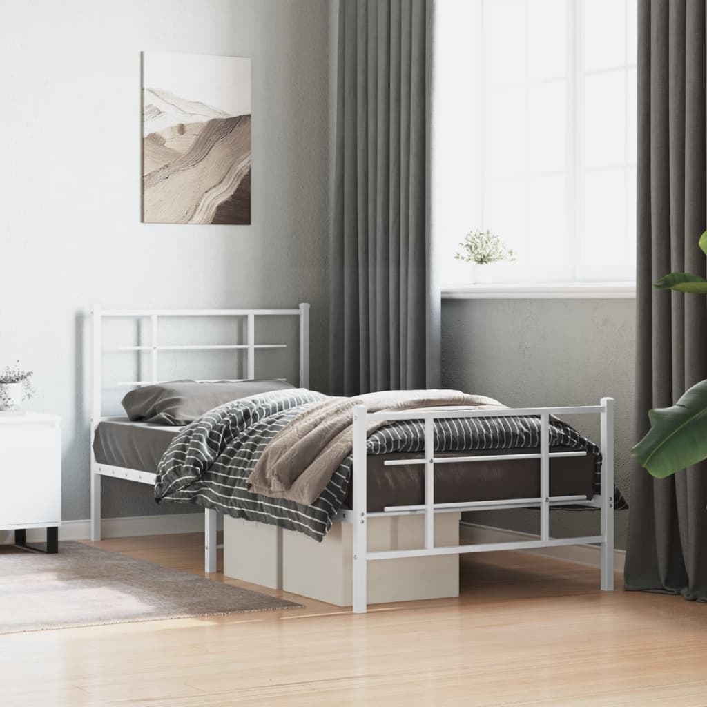 vidaXL Metal Bed Frame without Mattress with Footboard White 90x190cm