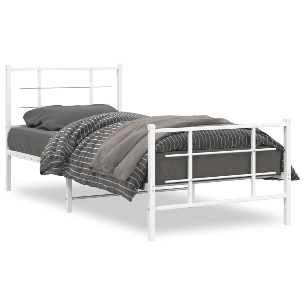 vidaXL Metal Bed Frame without Mattress with Footboard White 90x190cm