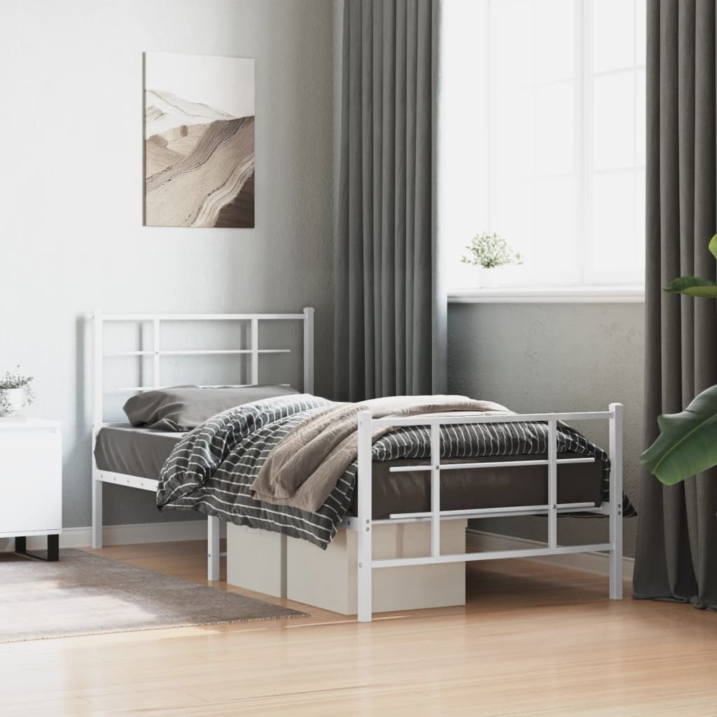 vidaXL Metal Bed Frame without Mattress with Footboard White 90x200cm