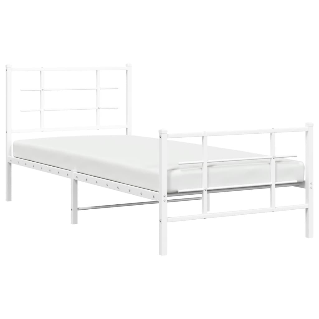 vidaXL Metal Bed Frame without Mattress with Footboard White 90x200cm