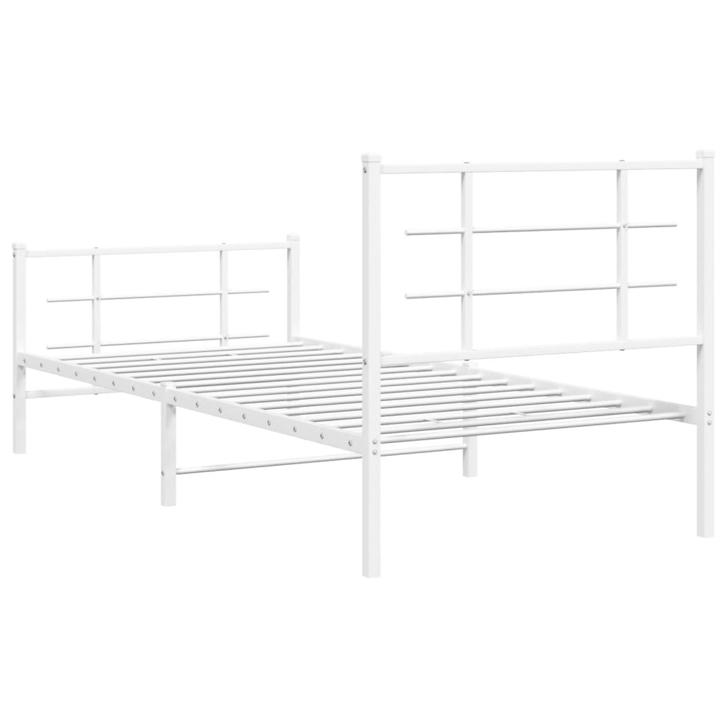 vidaXL Metal Bed Frame without Mattress with Footboard White 90x200cm