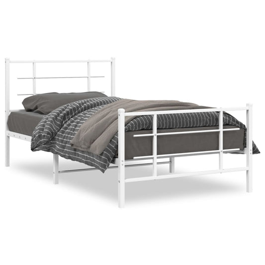 vidaXL Metal Bed Frame without Mattress with Footboard White 100x190cm