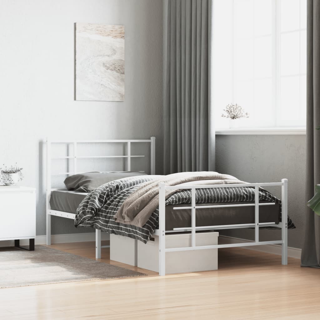 vidaXL Metal Bed Frame without Mattress with Footboard White 100x200cm