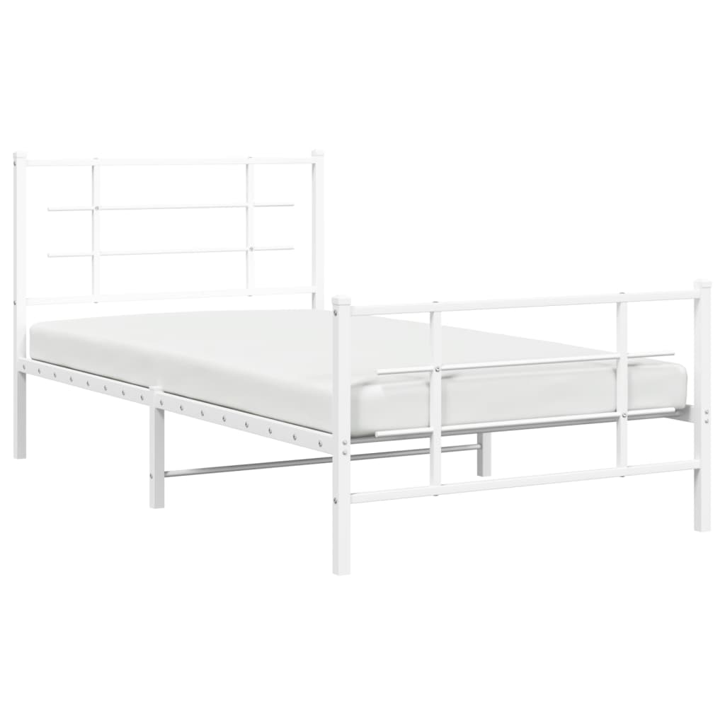 vidaXL Metal Bed Frame without Mattress with Footboard White 100x200cm