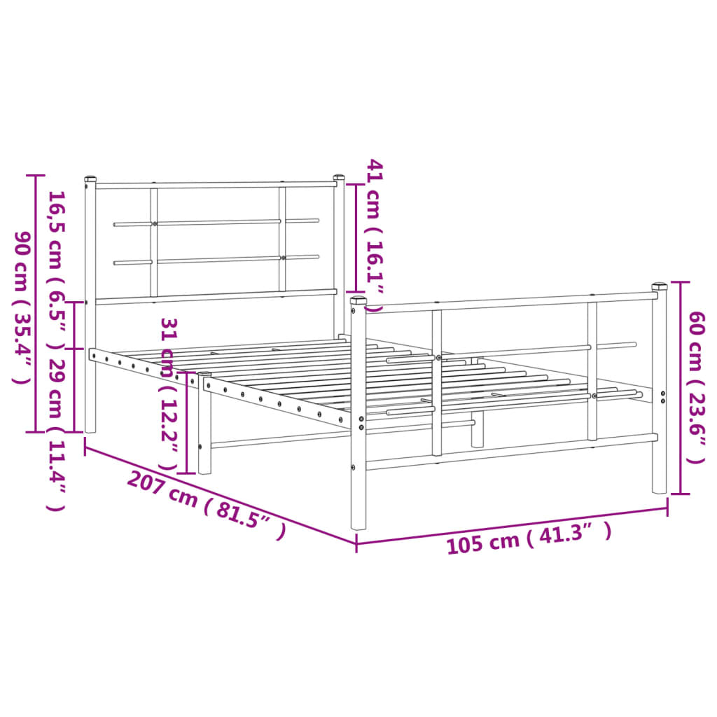 vidaXL Metal Bed Frame without Mattress with Footboard White 100x200cm