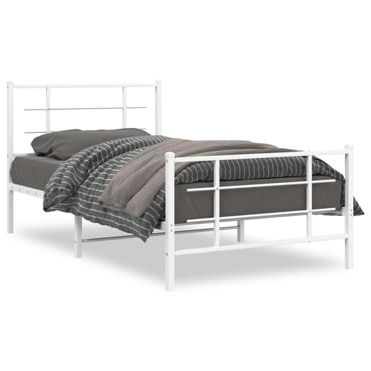 vidaXL Metal Bed Frame without Mattress with Footboard White 100x200cm