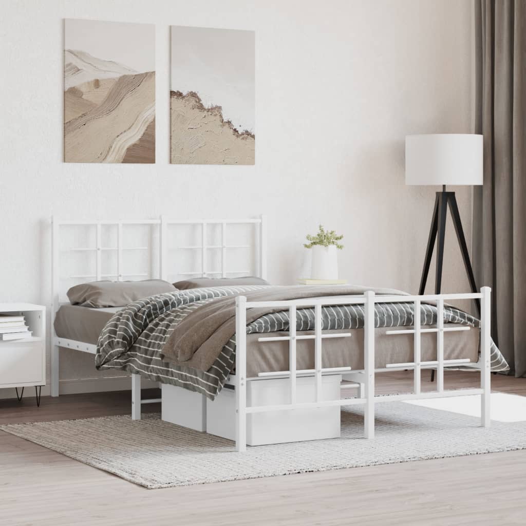 vidaXL Metal Bed Frame without Mattress with Footboard White 120x200cm