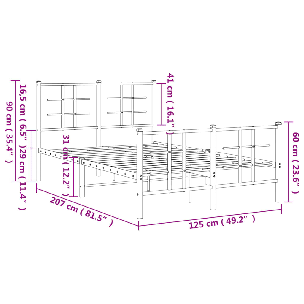 vidaXL Metal Bed Frame without Mattress with Footboard White 120x200cm