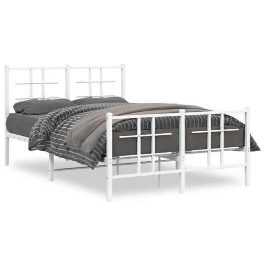 vidaXL Metal Bed Frame without Mattress with Footboard White 120x200cm