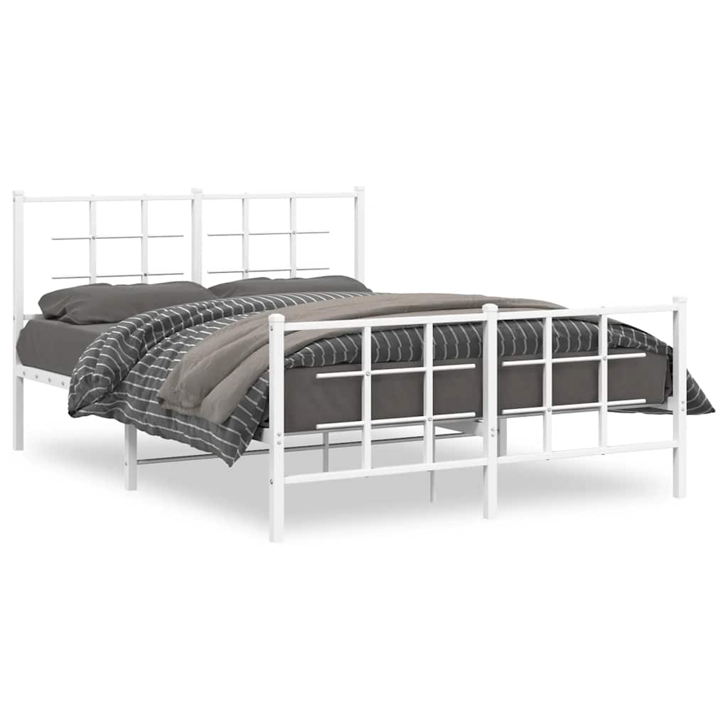 Metal Bed Frame without Mattress with Footboard White 135x190cm