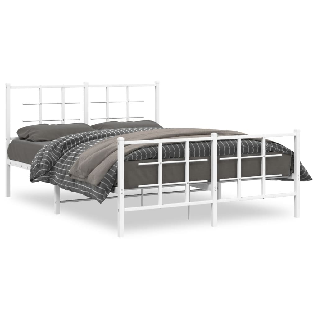 Metal Bed Frame without Mattress with Footboard White 140x190cm