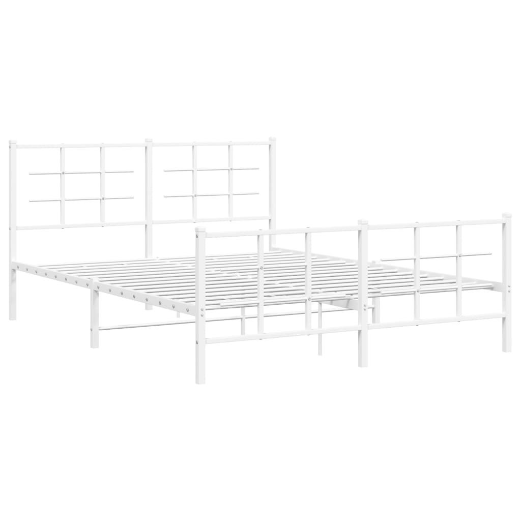 vidaXL Metal Bed Frame without Mattress with Footboard White 160x200cm