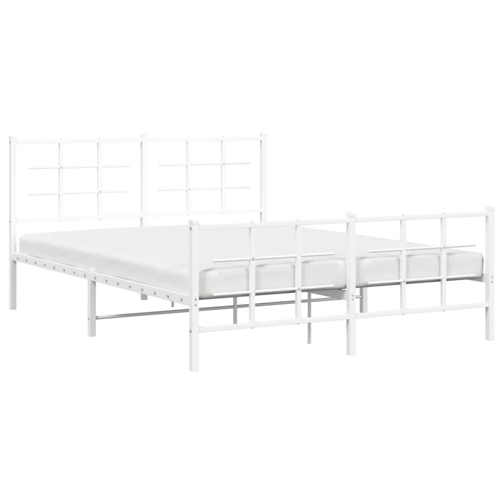 vidaXL Metal Bed Frame without Mattress with Footboard White 160x200cm