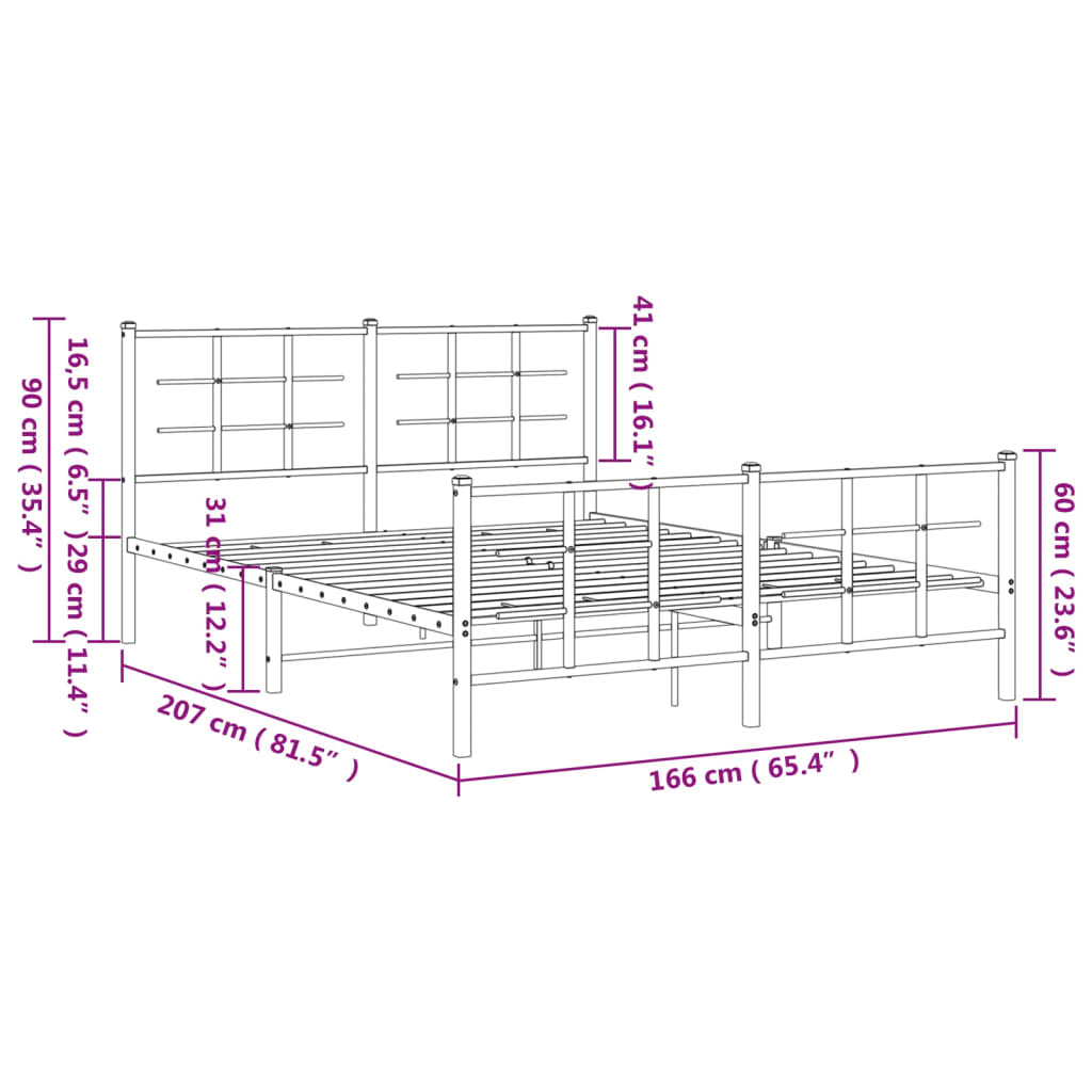 vidaXL Metal Bed Frame without Mattress with Footboard White 160x200cm