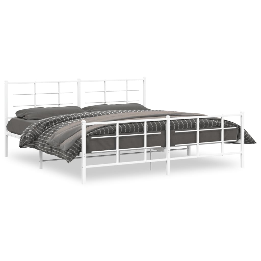 Metal Bed Frame without Mattress with Footboard White 193x203cm