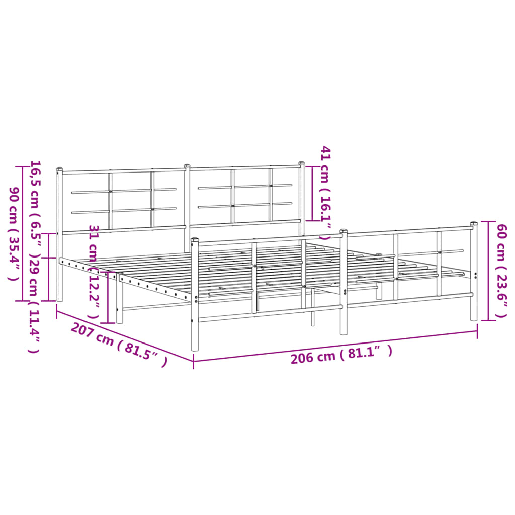 vidaXL Metal Bed Frame without Mattress with Footboard White 200x200cm