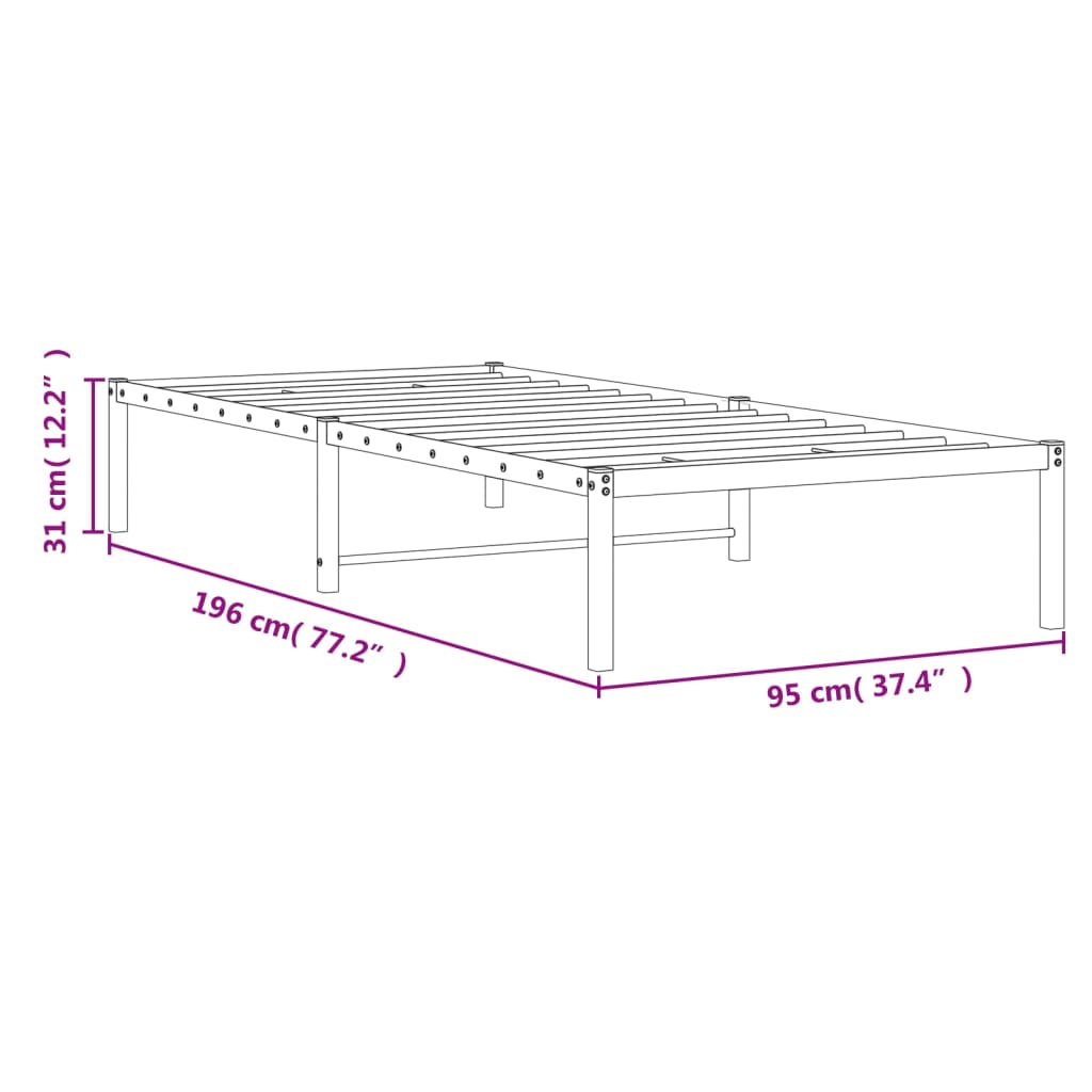 Metal Bed Frame without Mattress White 90x190cm