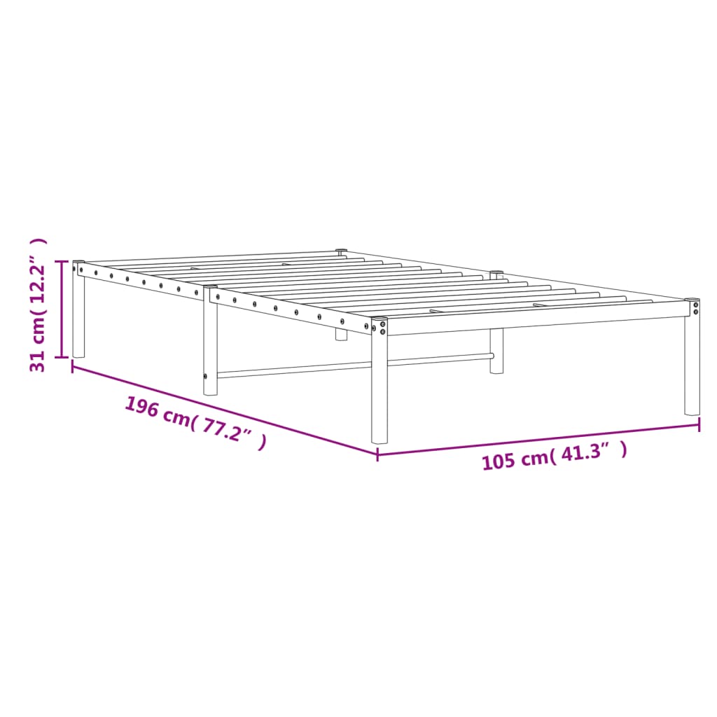 Metal Bed Frame without Mattress White 100x190cm