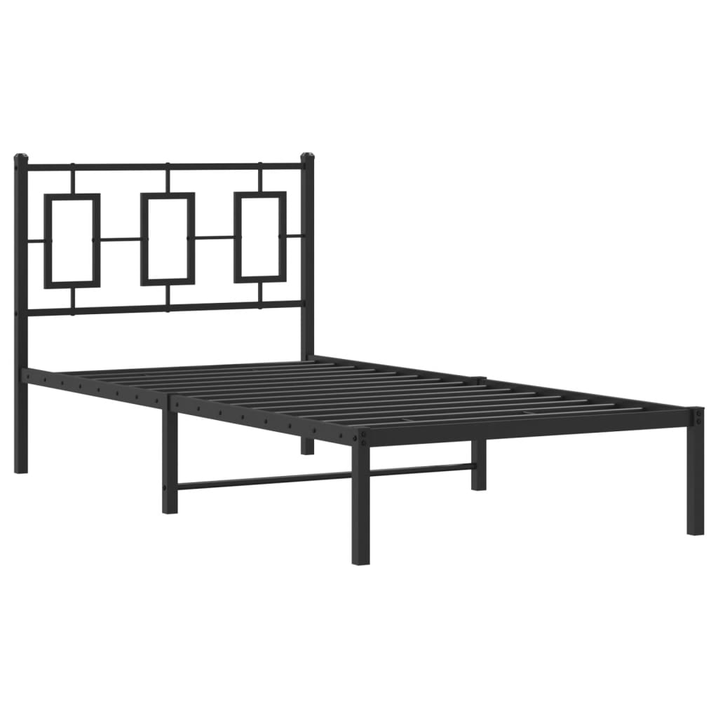 vidaXL Metal Bed Frame without Mattress with Headboard Black 90x190cm