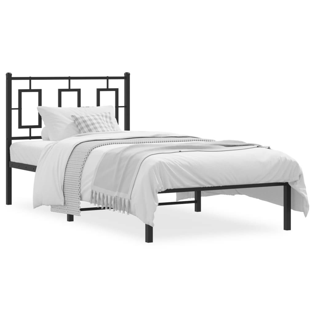 vidaXL Metal Bed Frame without Mattress with Headboard Black 90x190cm