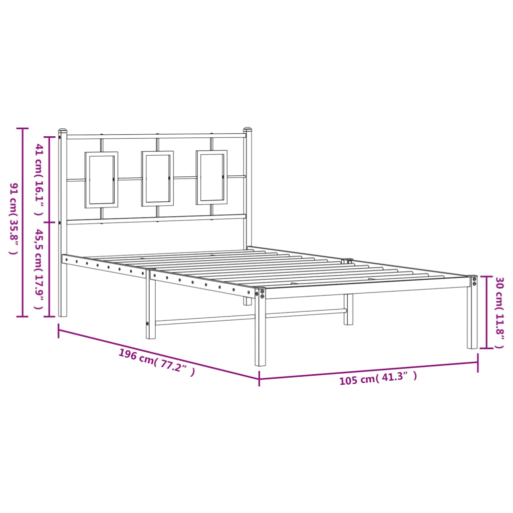 vidaXL Metal Bed Frame without Mattress with Headboard Black 100x190cm