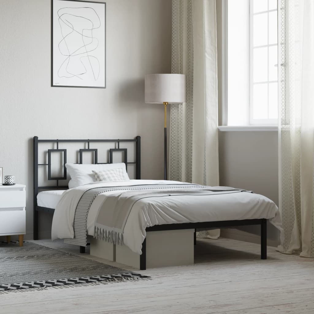 Metal Bed Frame without Mattress with Headboard Black 100x200cm